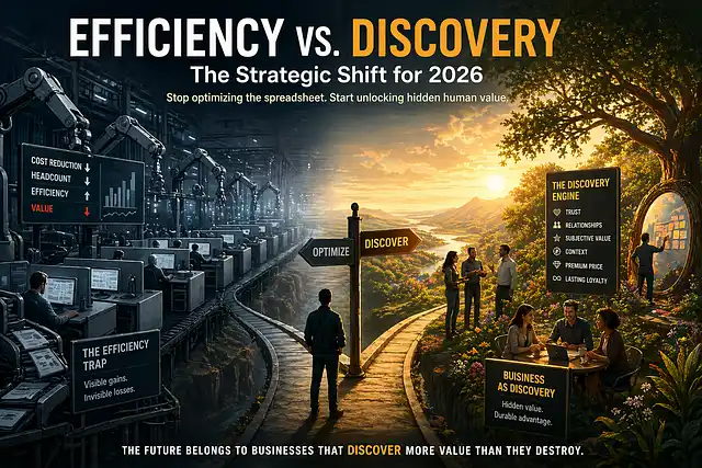 Split scene contrasting machine optimization with human discovery and insight
