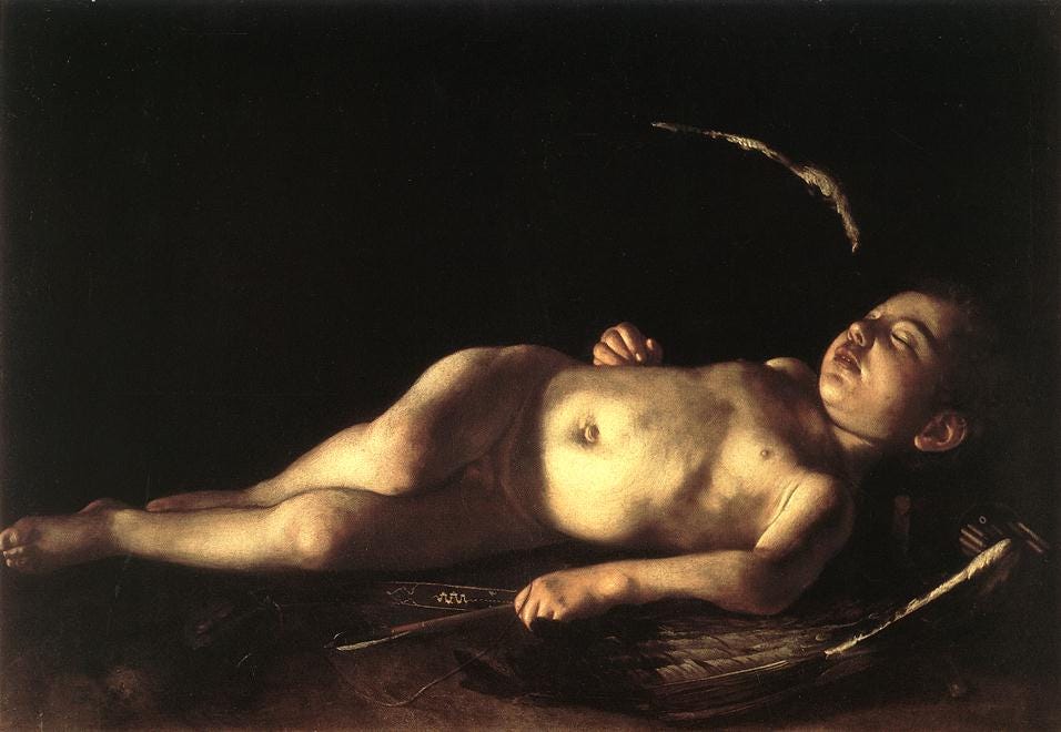 A winged boy asleep with his bow loose in his hand A winged boy asleep with his bow loose in his hand