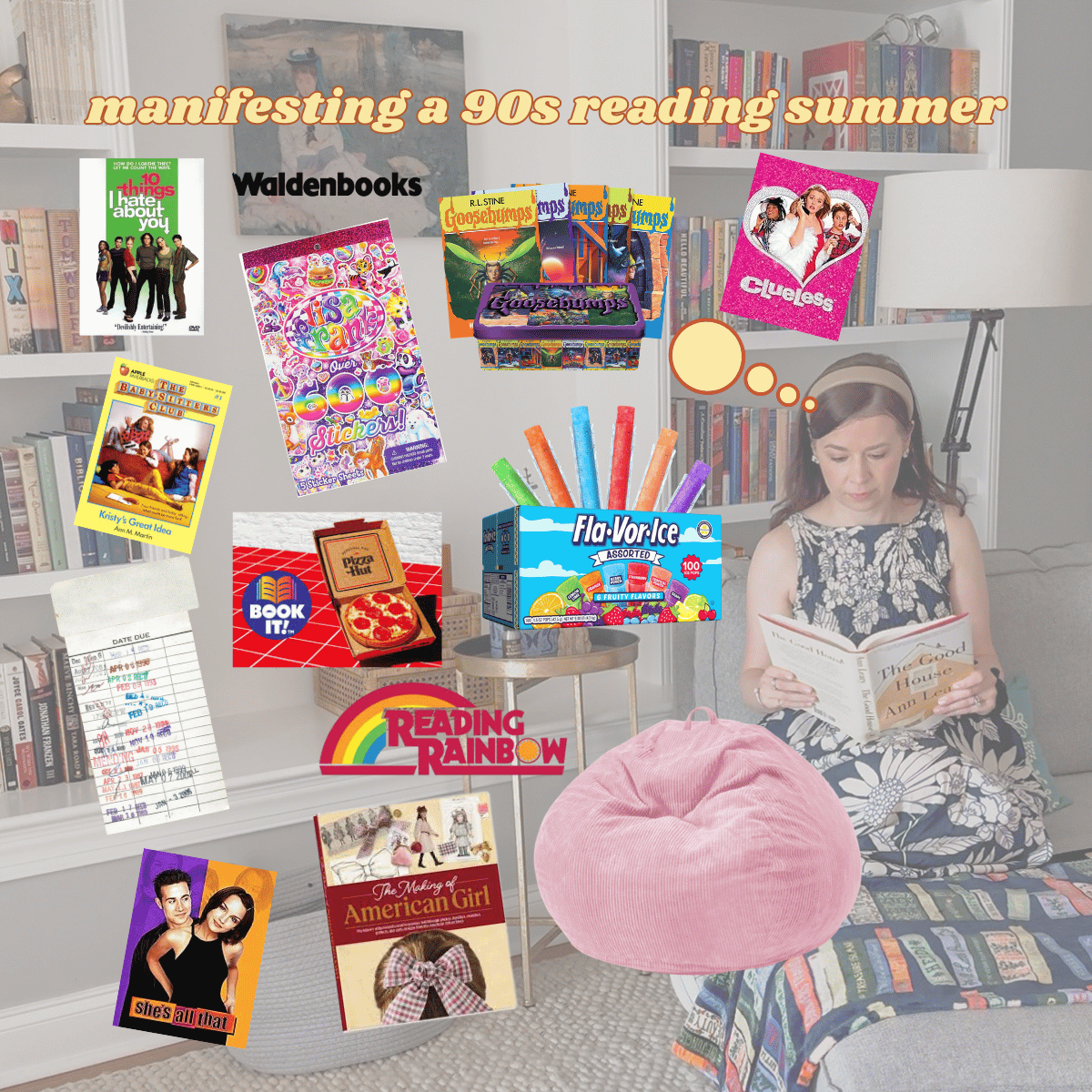 collage of 1990s summer reading ideas.
