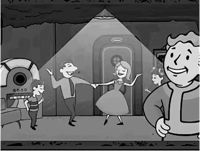 a black and white cartoon of a man and woman dancing in a room
