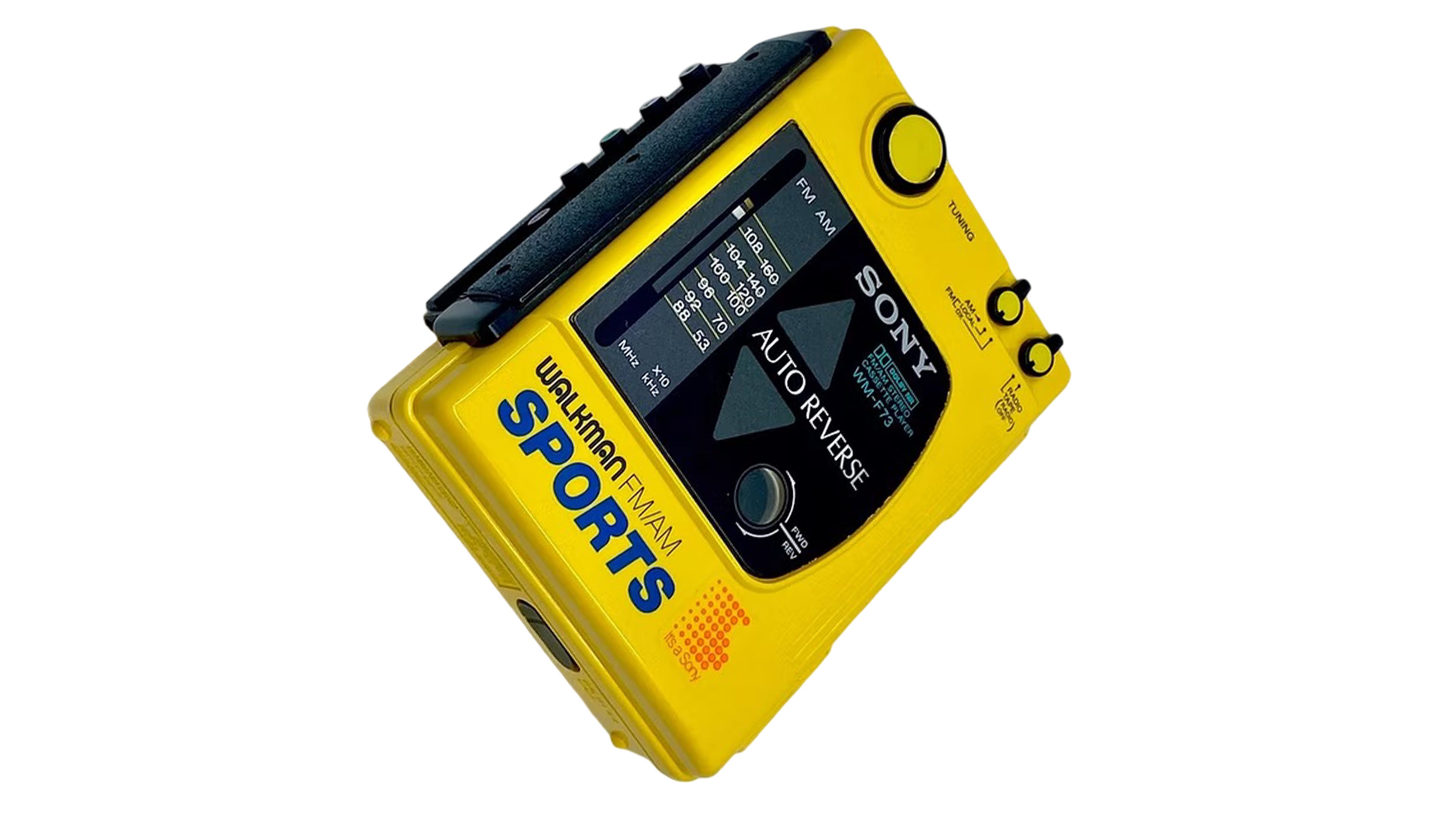 ★激レアSONY SPORTS WALKMAN FM イエロー　ジャンク品★ Sony Yelow Sports Walkman WM-BF58 1988 Working+Sony HeadphonesW014