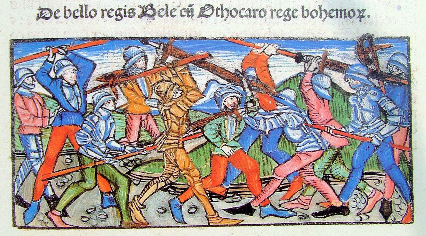 Victory for Ottokar over Hungary in 1260 at Kressenbrunn, taken from https://en.wikipedia.org/wiki/Battle_of_Kressenbrunn#/media/File:Battle_of_Kressenbrunn_Thur%C3%B3czy.JPG
