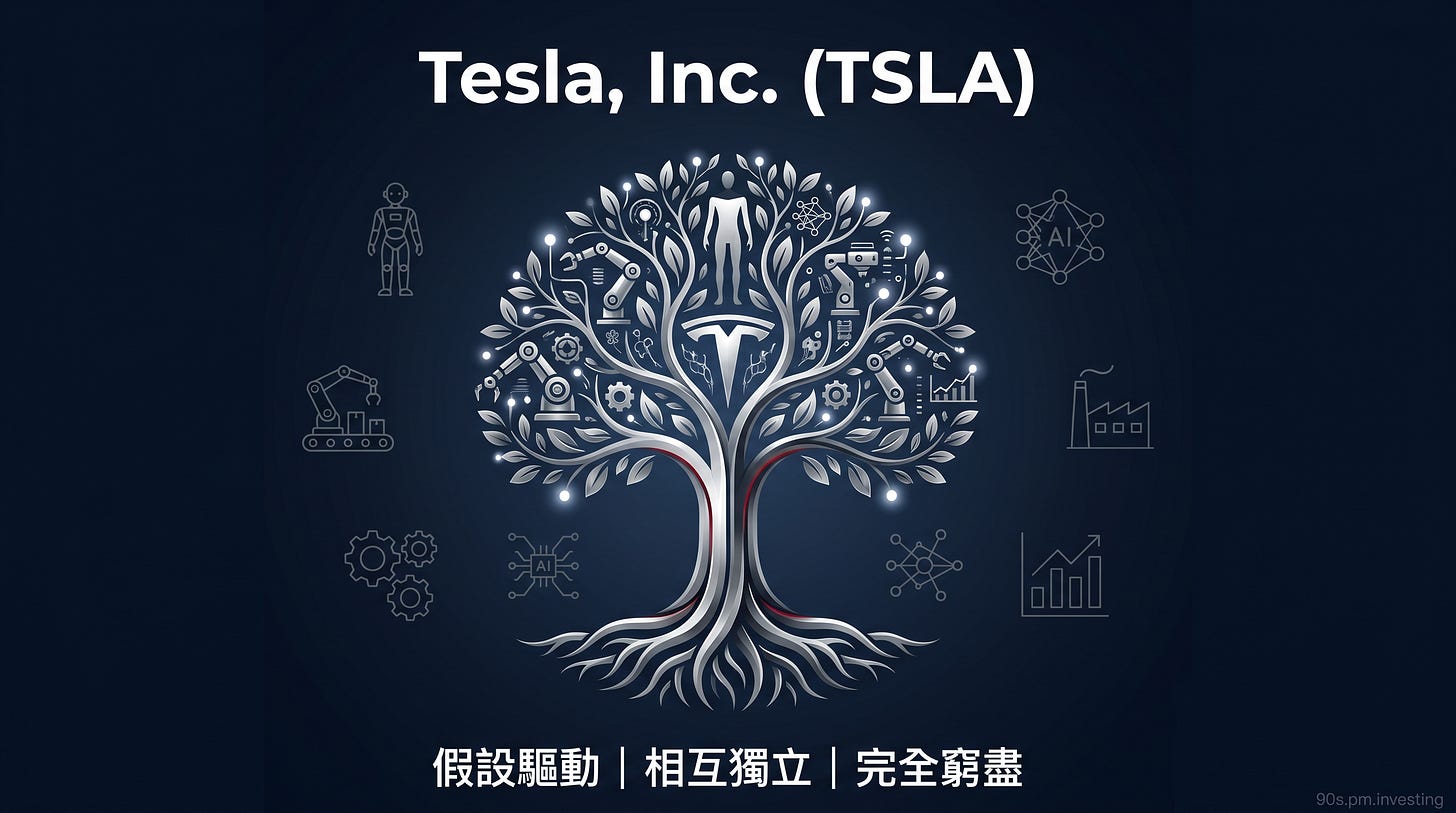 Tesla TSLA 機器人主題樹封面，中文 MECE 標語