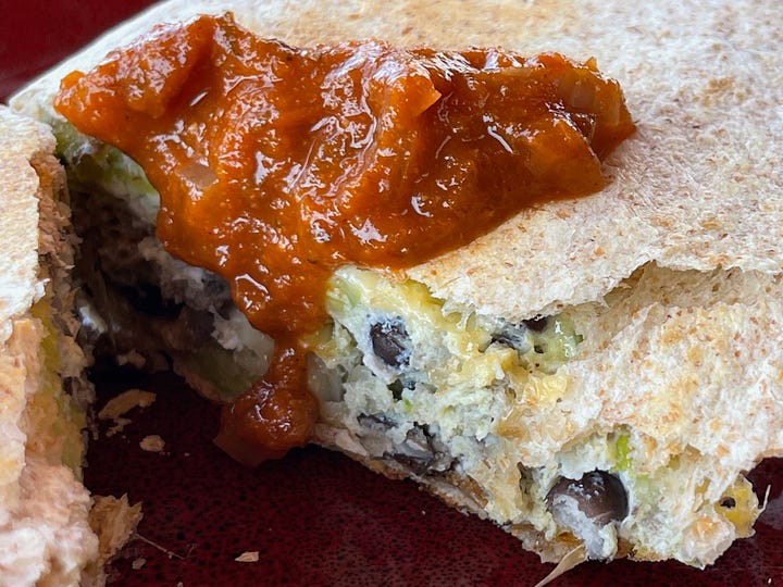 photos of breakfast burritos being made