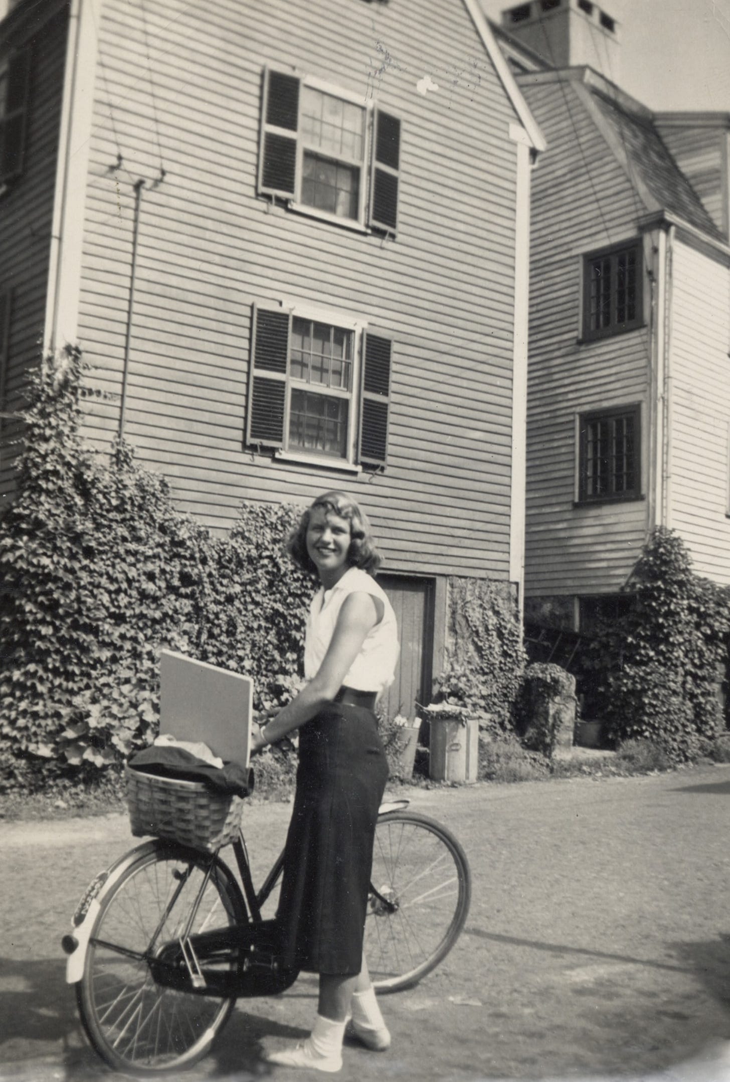 Sylvia Plath standing beside her bicycle, Marblehead, Massachusetts, 1951 -  Flashbak