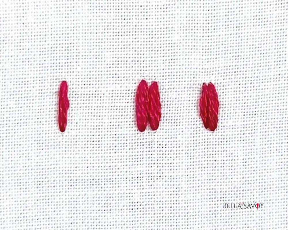 seed stitches on white fabric in different groupings