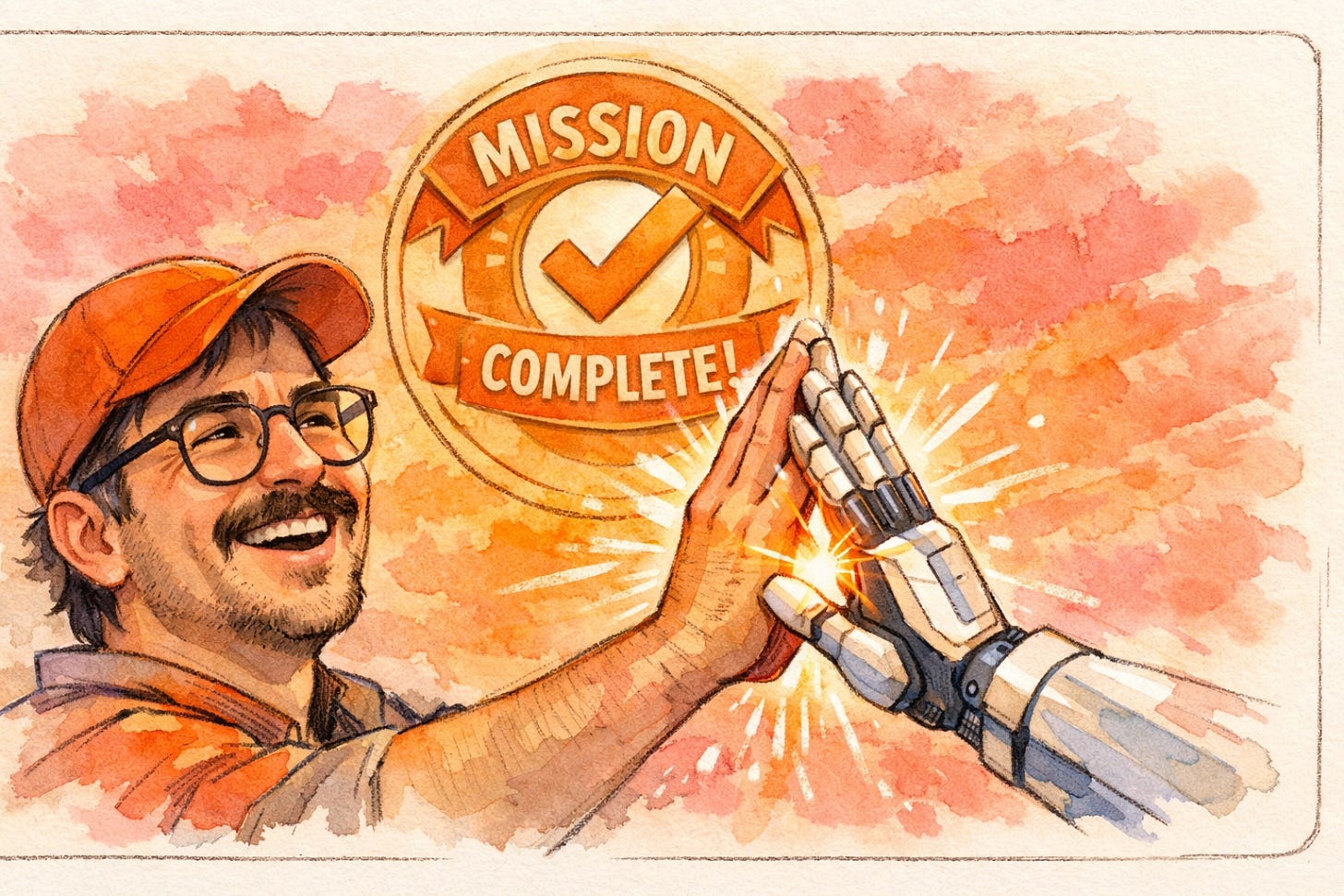 High-fiving a robotic AI hand after completing an automation mission for a small business High-fiving a robotic AI hand after completing an automation mission for a small business