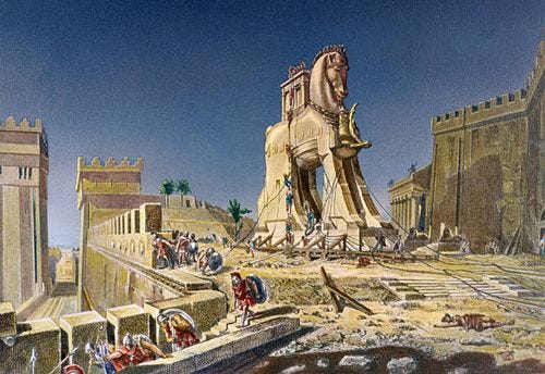 THE TROJAN HORSE. AFTER A PAINTING BY HENRI MOTTE, CORCORAN GALLERY, WASHINGTON D.C.