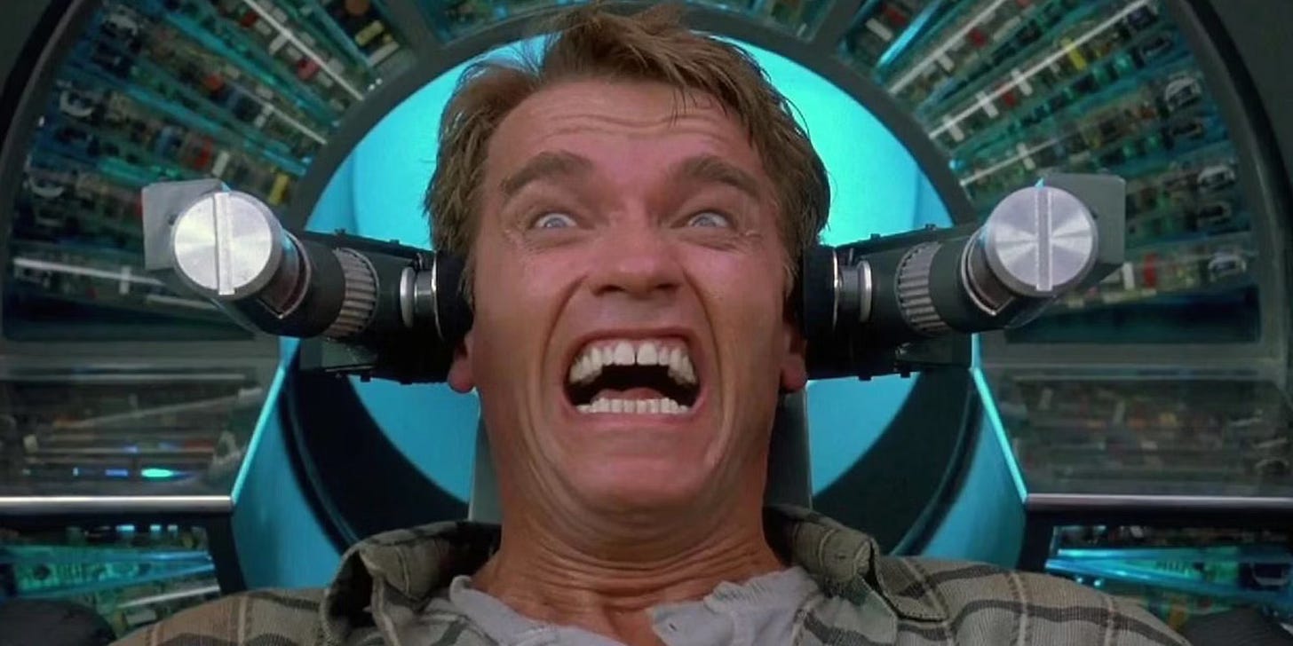 Schwarzenegger close up screaming in mind zap chair Schwarzenegger close up screaming in mind zap chair