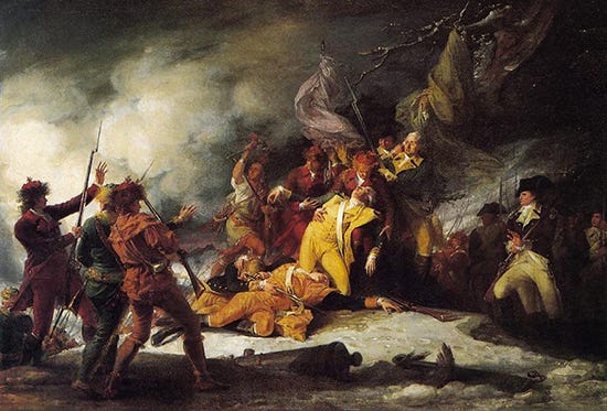 oil painting on canvas painted by John Trumbull, The Death of General Montgomery in the Attack on Quebec