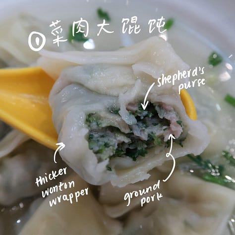 vegetable & ground pork (菜肉大馄饨, cài ròu dà húntún)