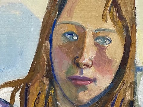 Detail images of eyes from Alice Neel paintings in the David Zwirner show At Home: Alice Neel in the Queer World