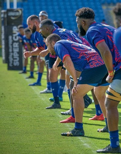 Rugby players on a field