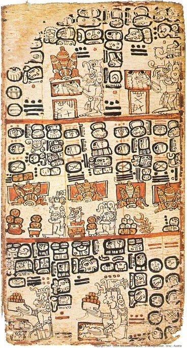A complex Mayan codex (one of the few documents we have from them) showing honey collection from rather angry-looking stingless bees. A complex Mayan codex (one of the few documents we have from them) showing honey collection from rather angry-looking stingless bees.