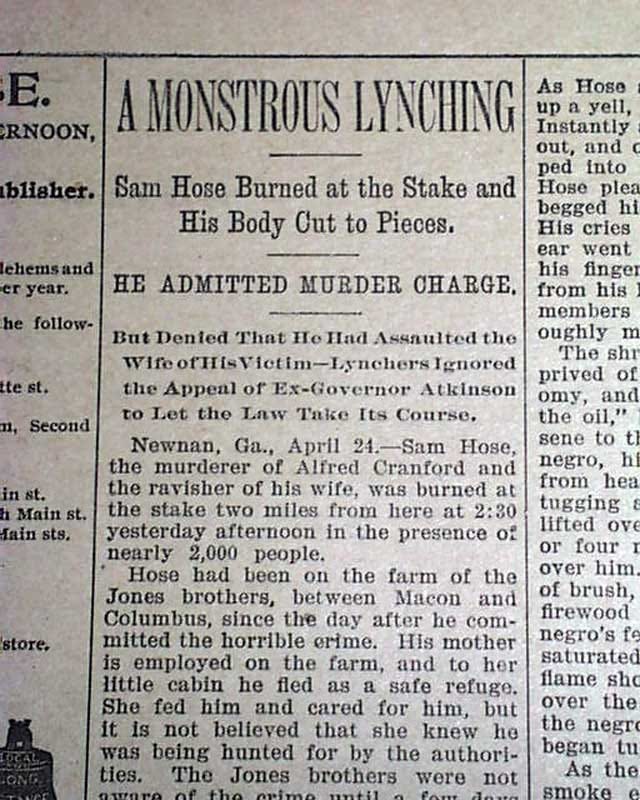 1899 Newnan, Georgia Negro lynching... - RareNewspapers.com