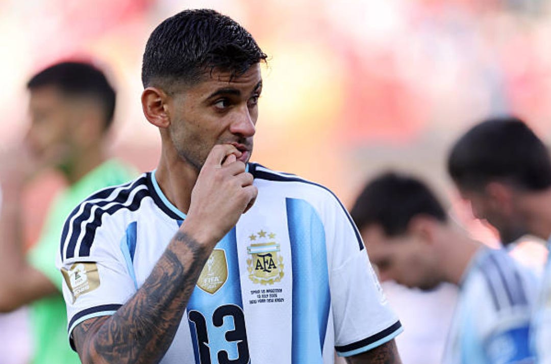 Cristian Romero of Argentina during the FIFA World Cup 2026 Final match between Spain and Argentina at New York New Jersey Stadium on July 19, 2026 in East Rutherford, New Jersey. (Photo by Catherine Ivill - AMA/Getty Images)