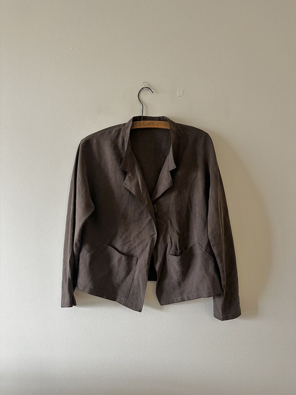 Babette Silk Linen Blazer Coat Button Chocolate Brown S USA - Picture 1 of 8