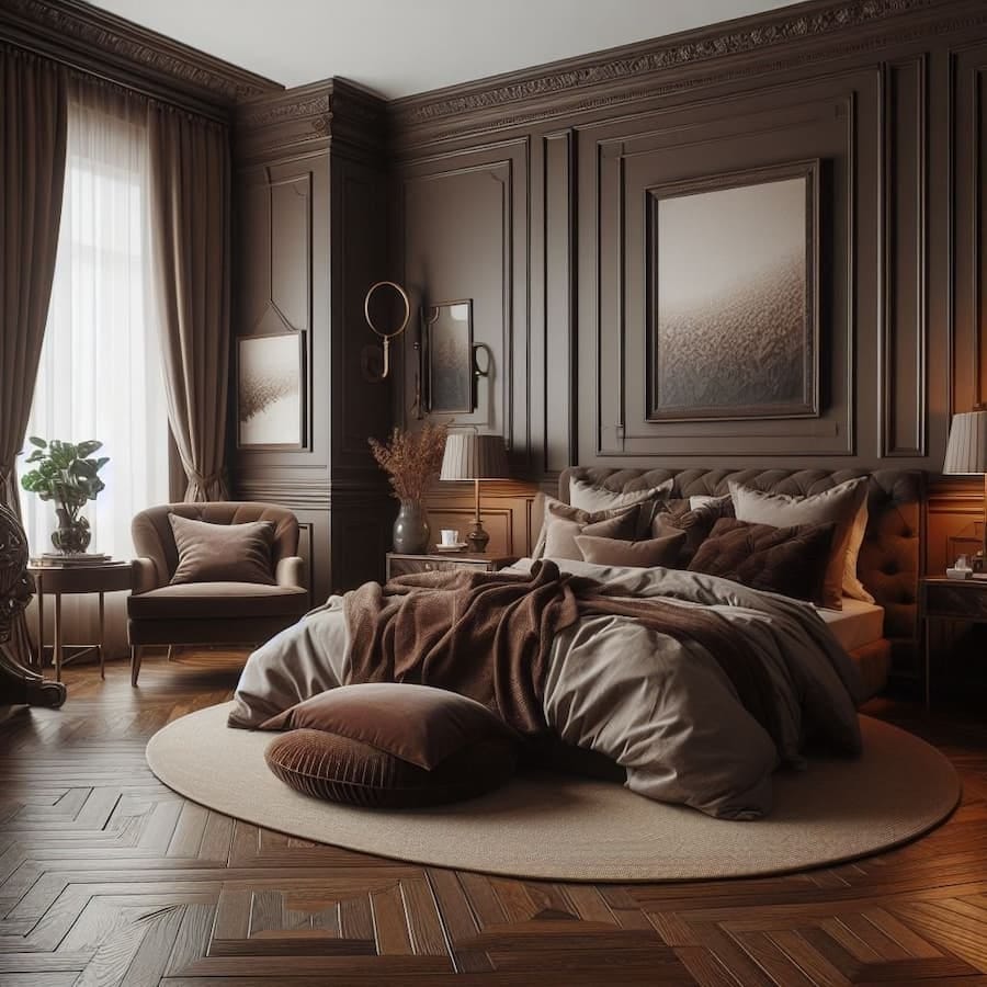 double drenched bedroom in brown