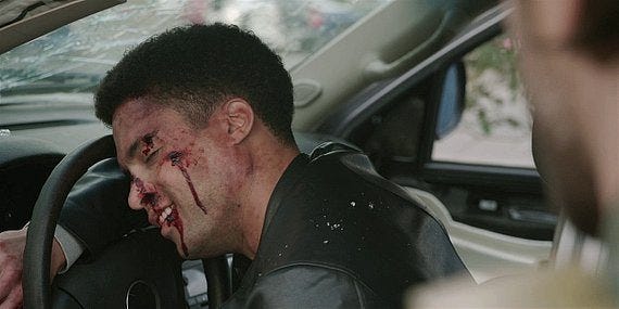 Walker Serano smiling as he shoots himself in head in front of Cordell. Walker Serano smiling as he shoots himself in head in front of Cordell.