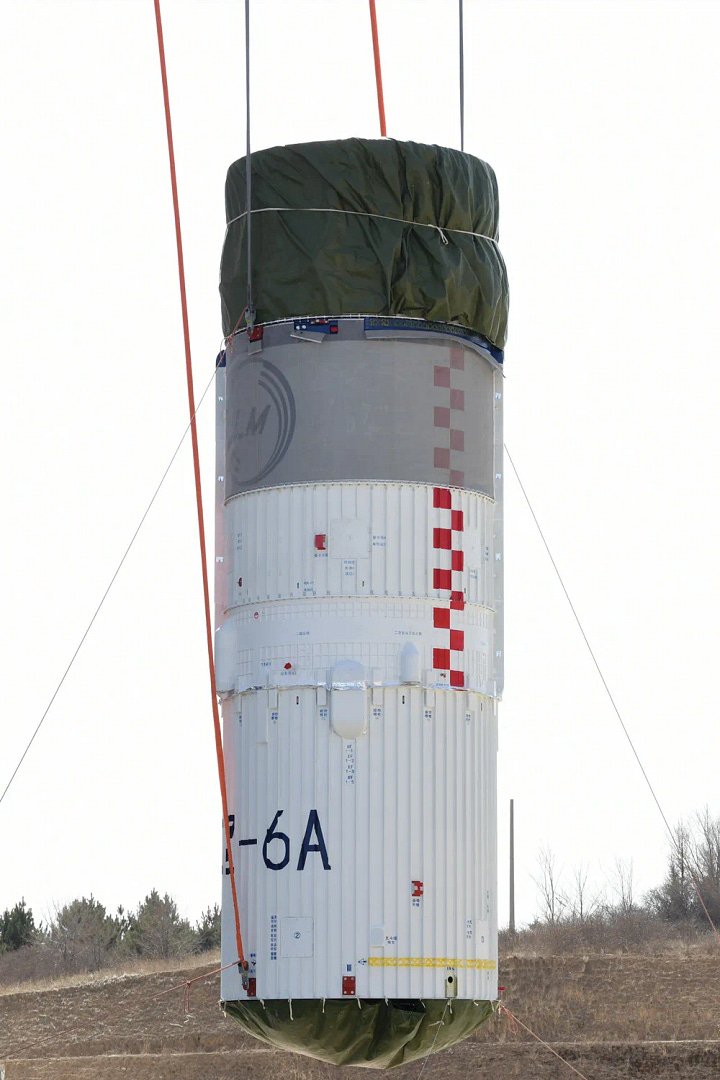 The Long March 6A Y17's fairing and second-stage being taken to and placed onto Launch Complex 9A.