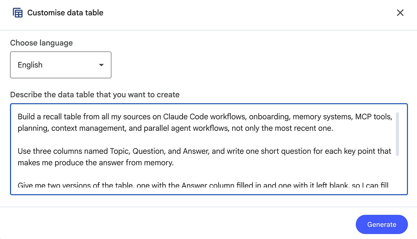 Data table description box in NotebookLM Data table description box in NotebookLM