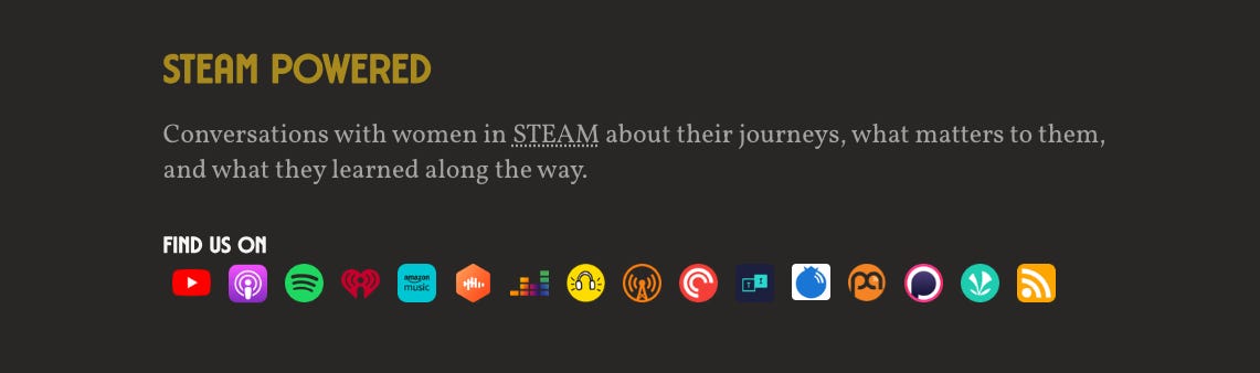 A screenshot of the STEAM Powered website that now includes listening platform links.