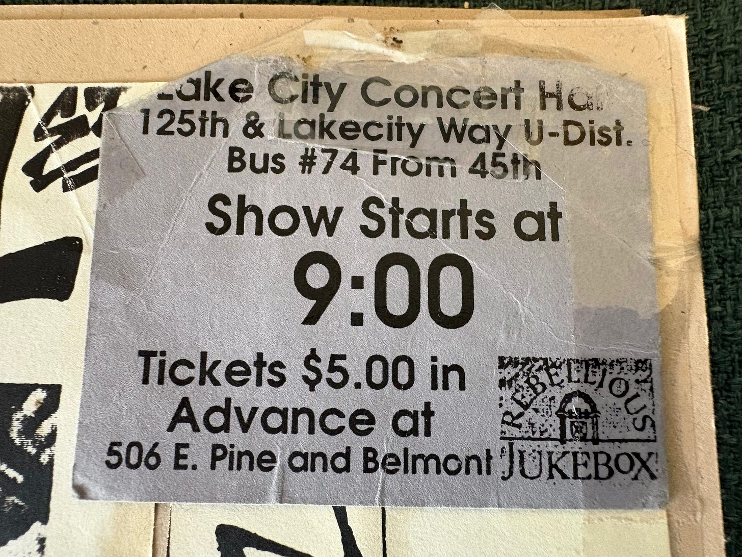 1990s fugazi concert ticket stub 1990s fugazi concert ticket stub