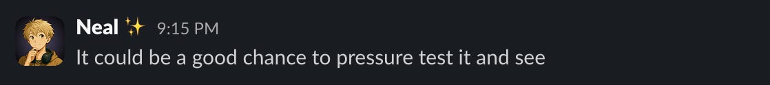 Slack message during Product Hunt launch