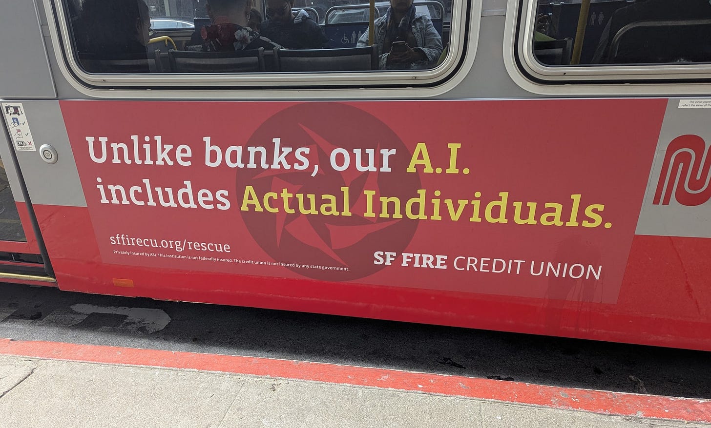 Unlike banks, our A.I. includes Actual Individuals: Muni bus ad from S.F. Fire Credit Union