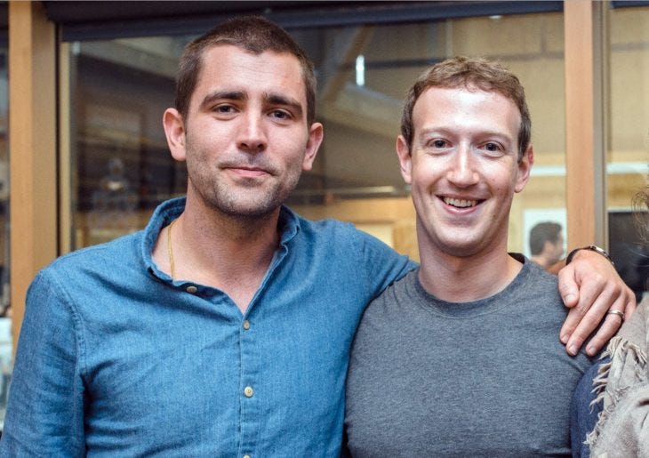 Chris Cox with Mark Zuckerberg leaving Facebook after new policy changes. Chris Cox with Mark Zuckerberg leaving Facebook after new policy changes.