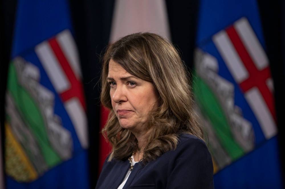 Amber Bracken / The Canadian Press Files
                                Premier Danielle Smith speaks to the media in December 2025. Smith’s referendums ‘are a hodge-podge of performative policy questions,’ David McLaughlin writes.