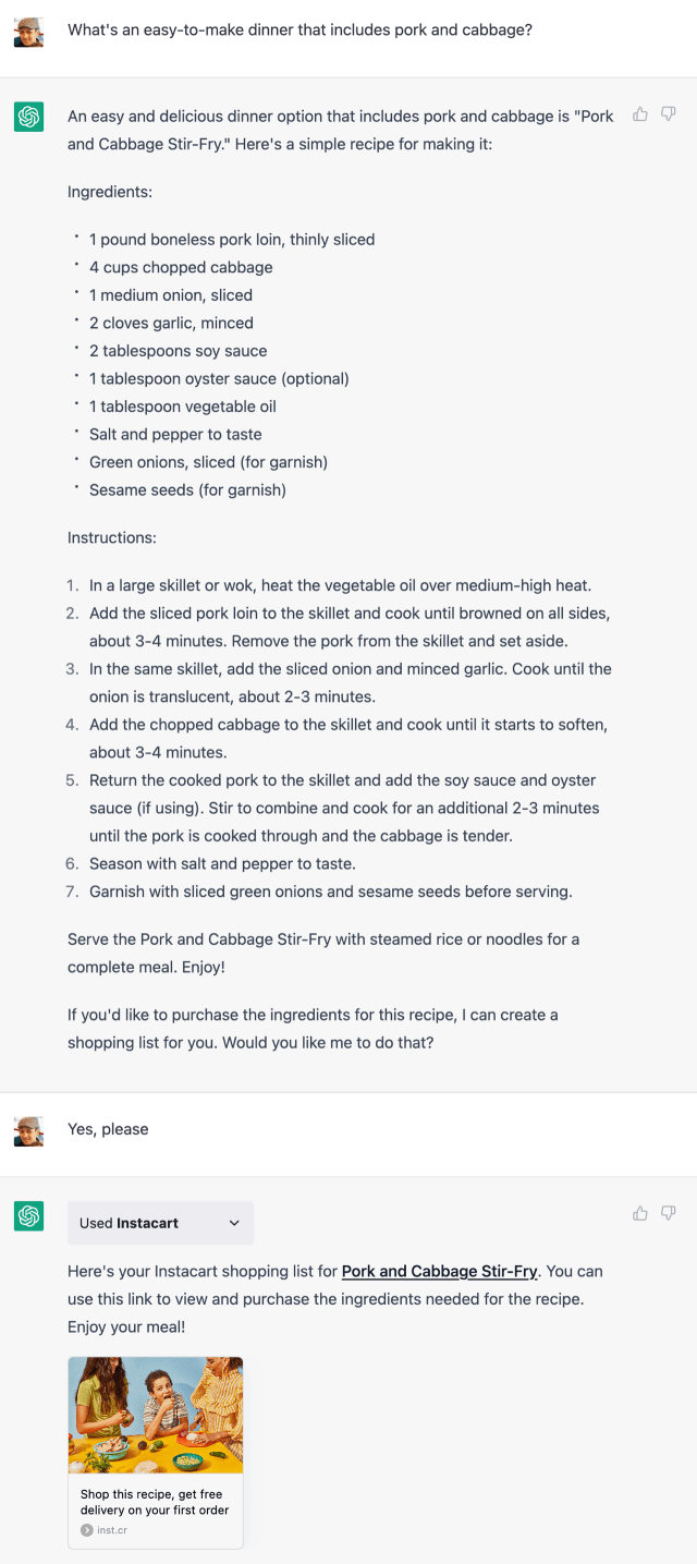 ChatGPT adds a shopping list to Instacart