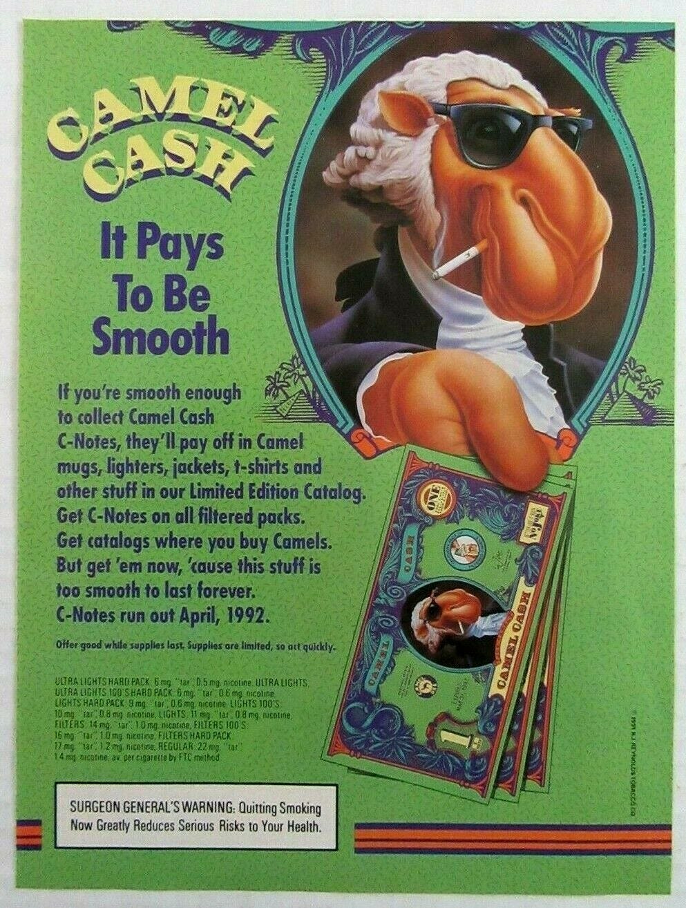 1991 CAMEL CASH Magazine Ad - It Pays To Be Smooth (Camel Cigarettes)