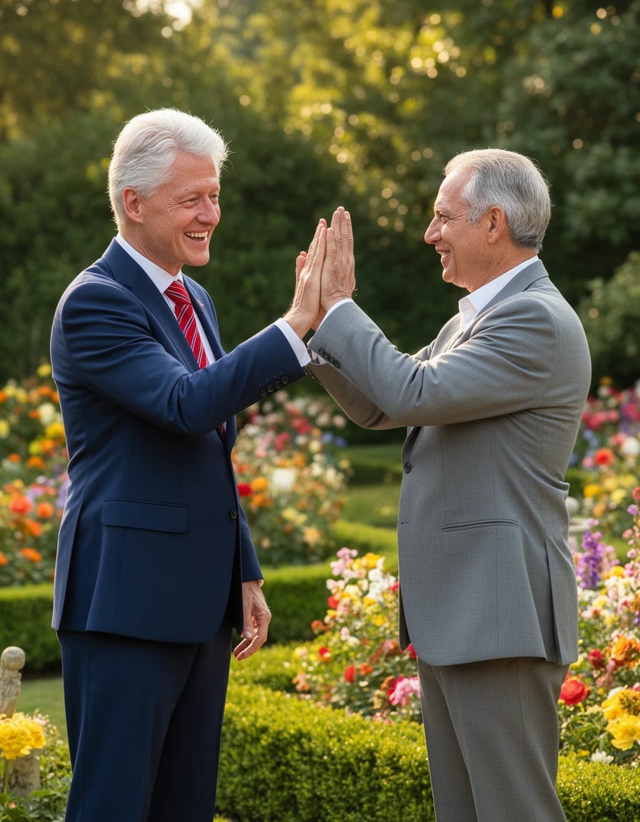 Bill Clinton giving Jeffrey Epstein a high five