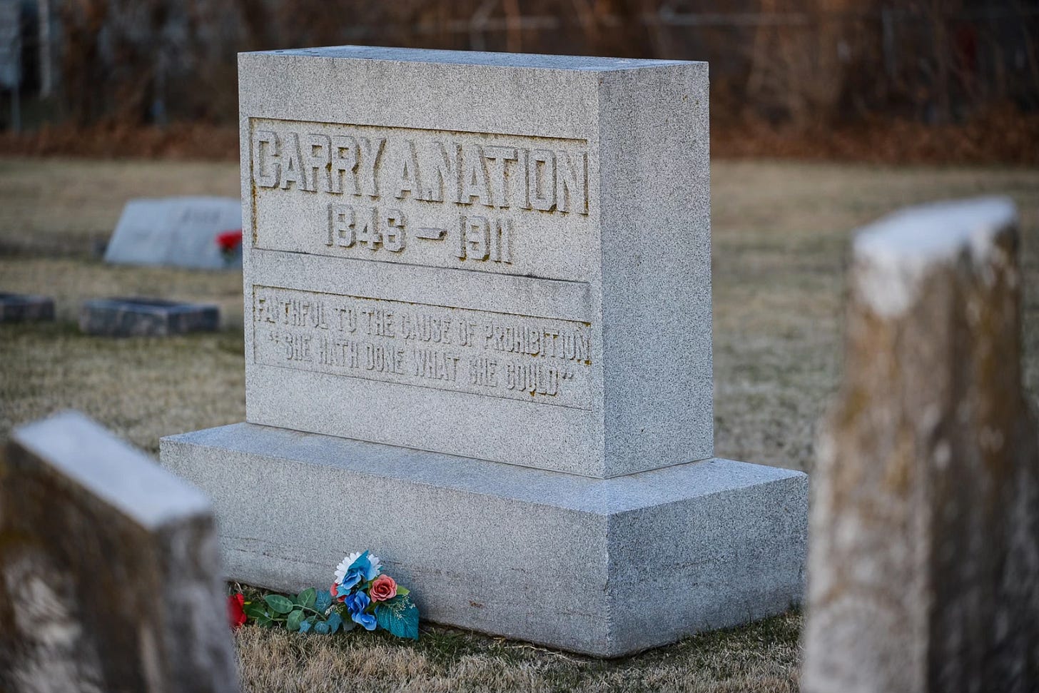 During a speech in 1911, Nation collapsed onstage — her last words were: "I have done what I could." During a speech in 1911, Nation collapsed onstage — her last words were: "I have done what I could."