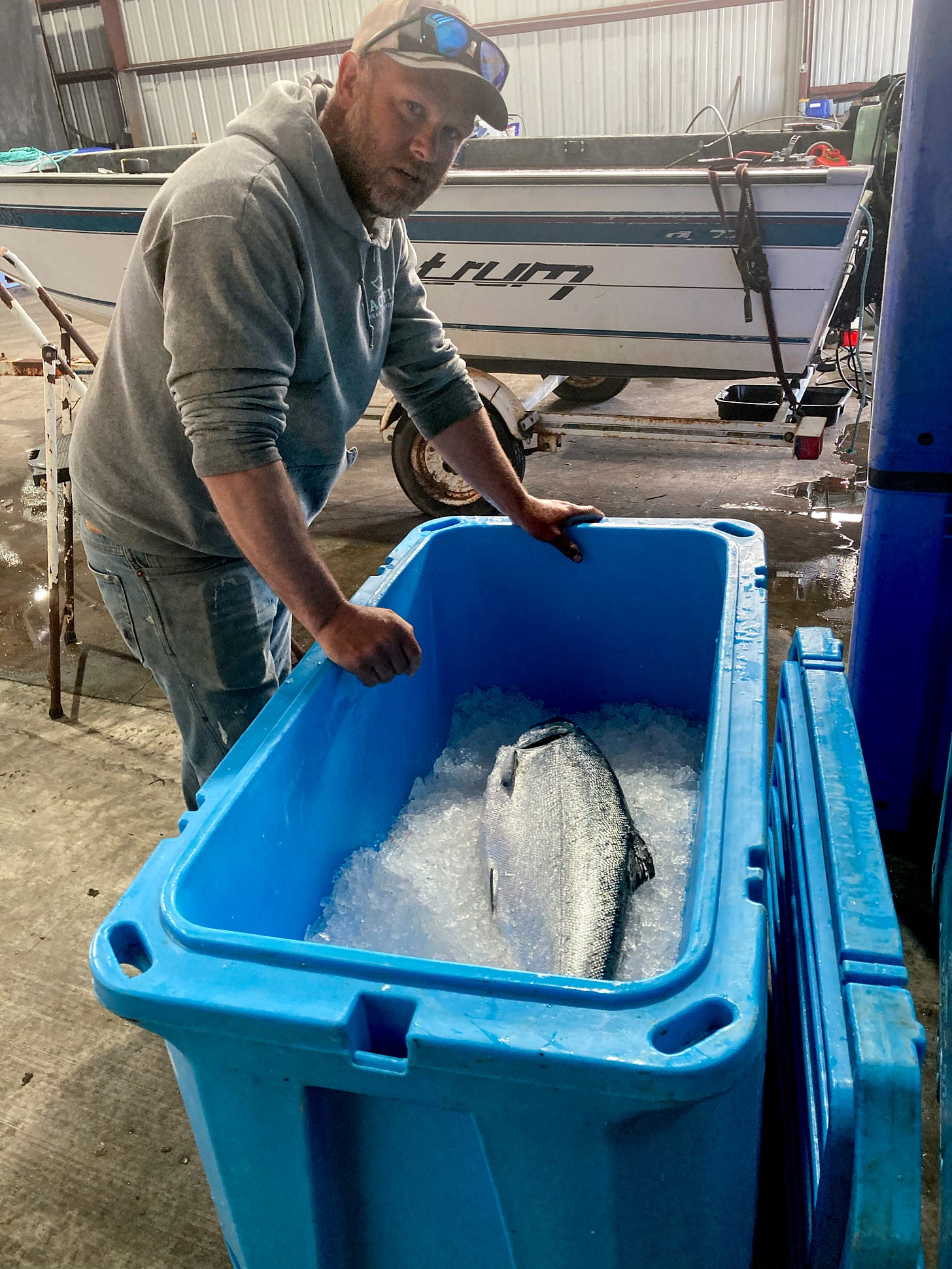 Fisherman Jesse Coon unloads a catch from a recent fishing trip, at Garibaldi, Ore. on April 29, 2026. 
