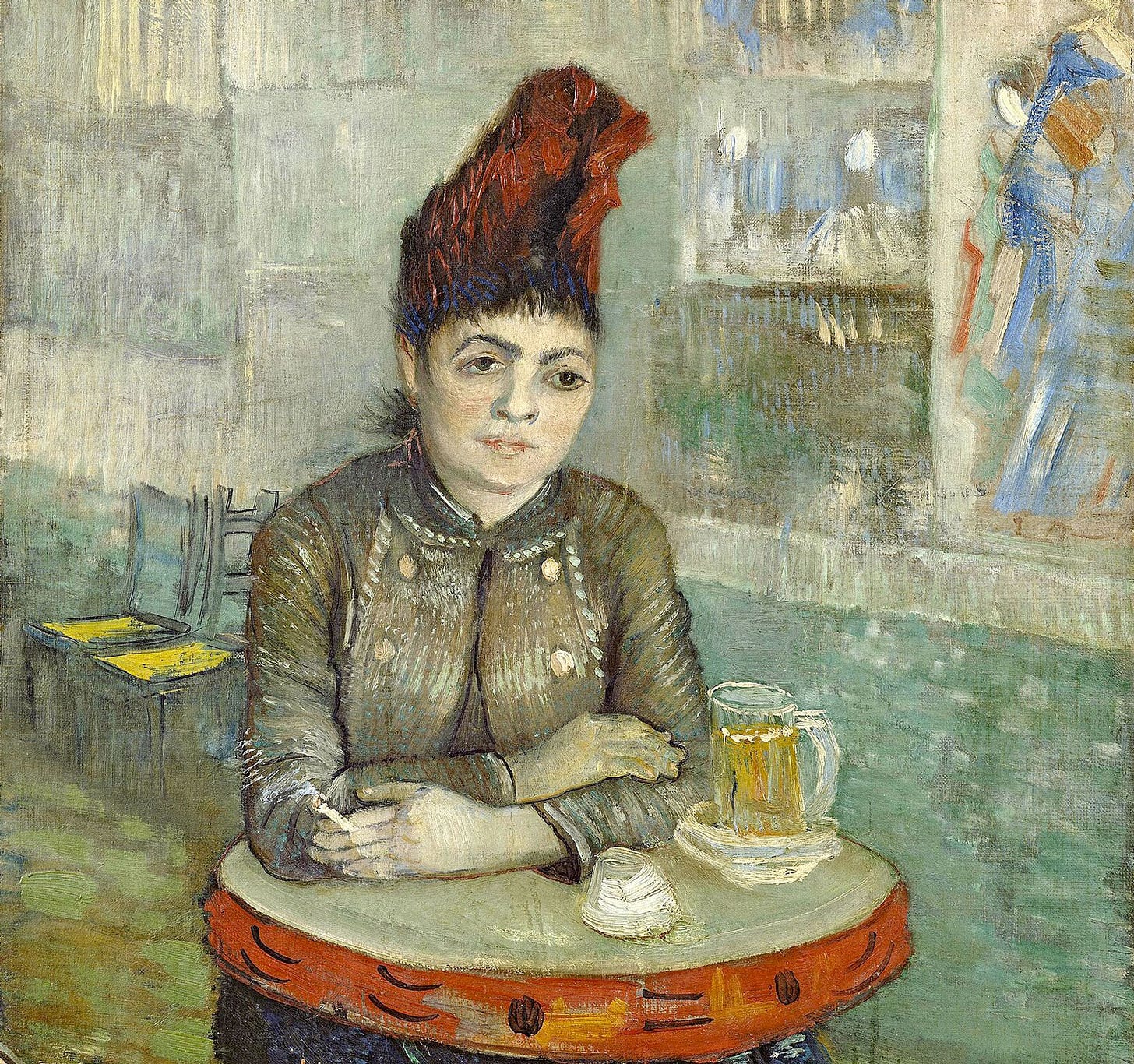   Agostina Segatori, the lady who ran Le Tambourin. In the background is one of Vincent's Japanese prints.