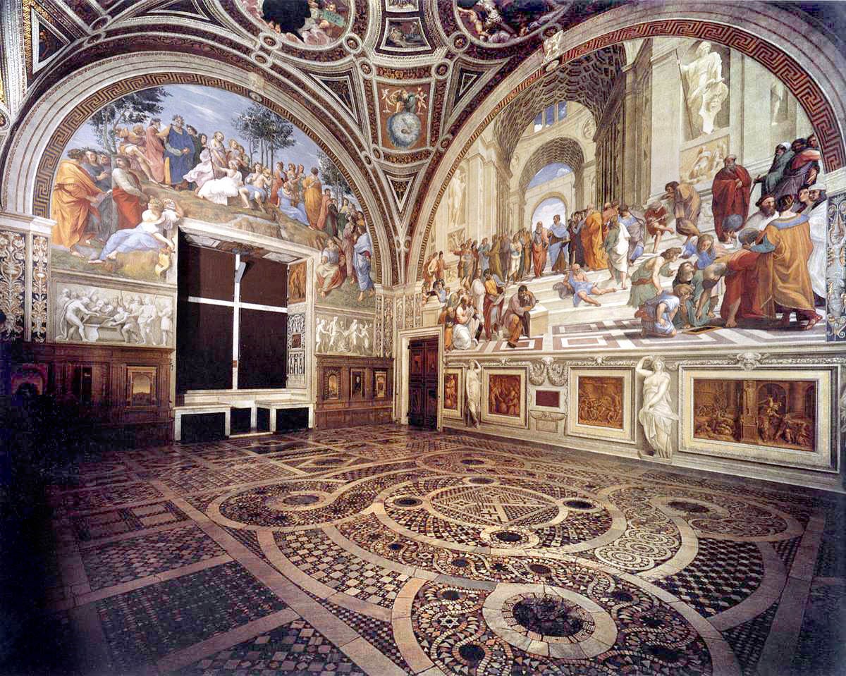The Stanza della Segnatura room in the Vatican Museums where The School of Athens is displayed