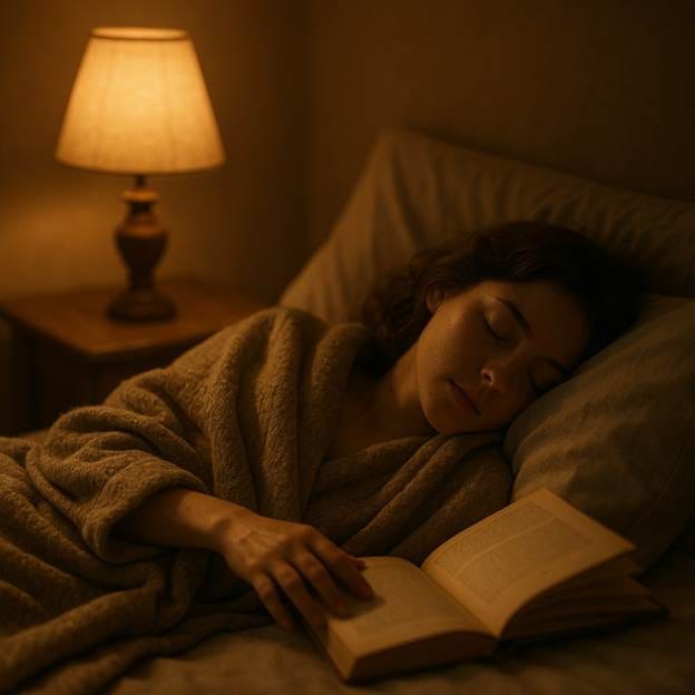 A person sleeping in bed with a book

AI-generated content may be incorrect.