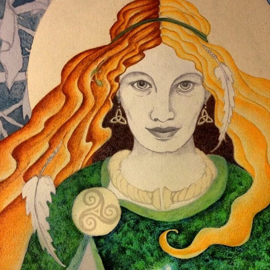 Detail of Brigid's Fire, in progress. Art by JPC.