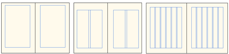Three double-page spreads showing layout grids