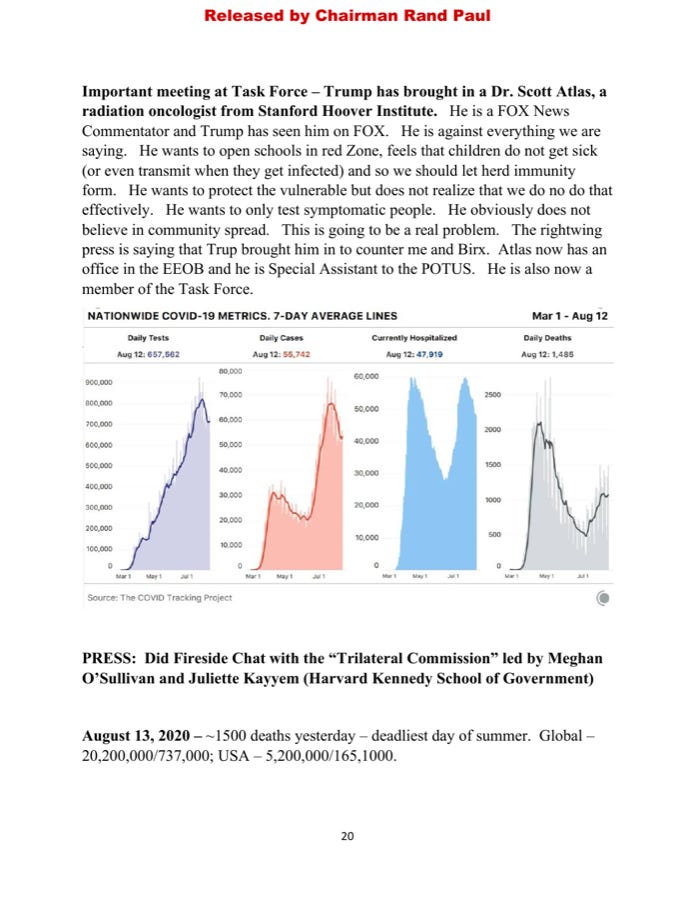 Fauci diary page — August 12-13, 2020 entry on Scott Atlas joining the Task Force Fauci diary page — August 12-13, 2020 entry on Scott Atlas joining the Task Force