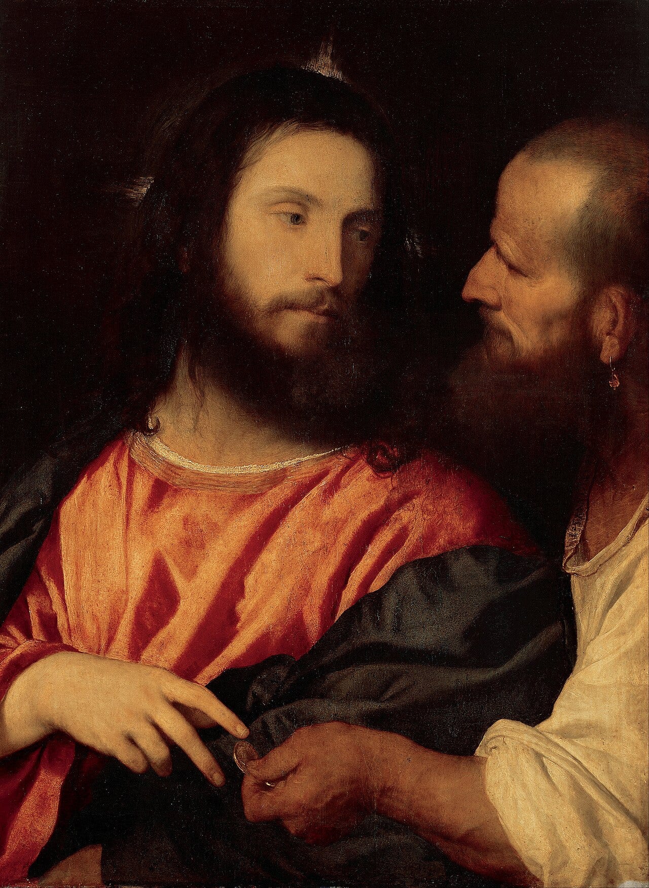 Pharisee showing coin Christ