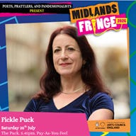 Flier for Suzanna Fitzpatrick's Midlands Fringe show Fickle Puck.