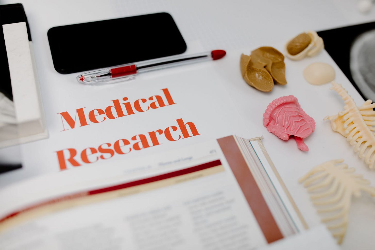 Photo by Tara Winstead on Pexels Flat lay of medical research tools and anatomical models on a desk. (stock photo)