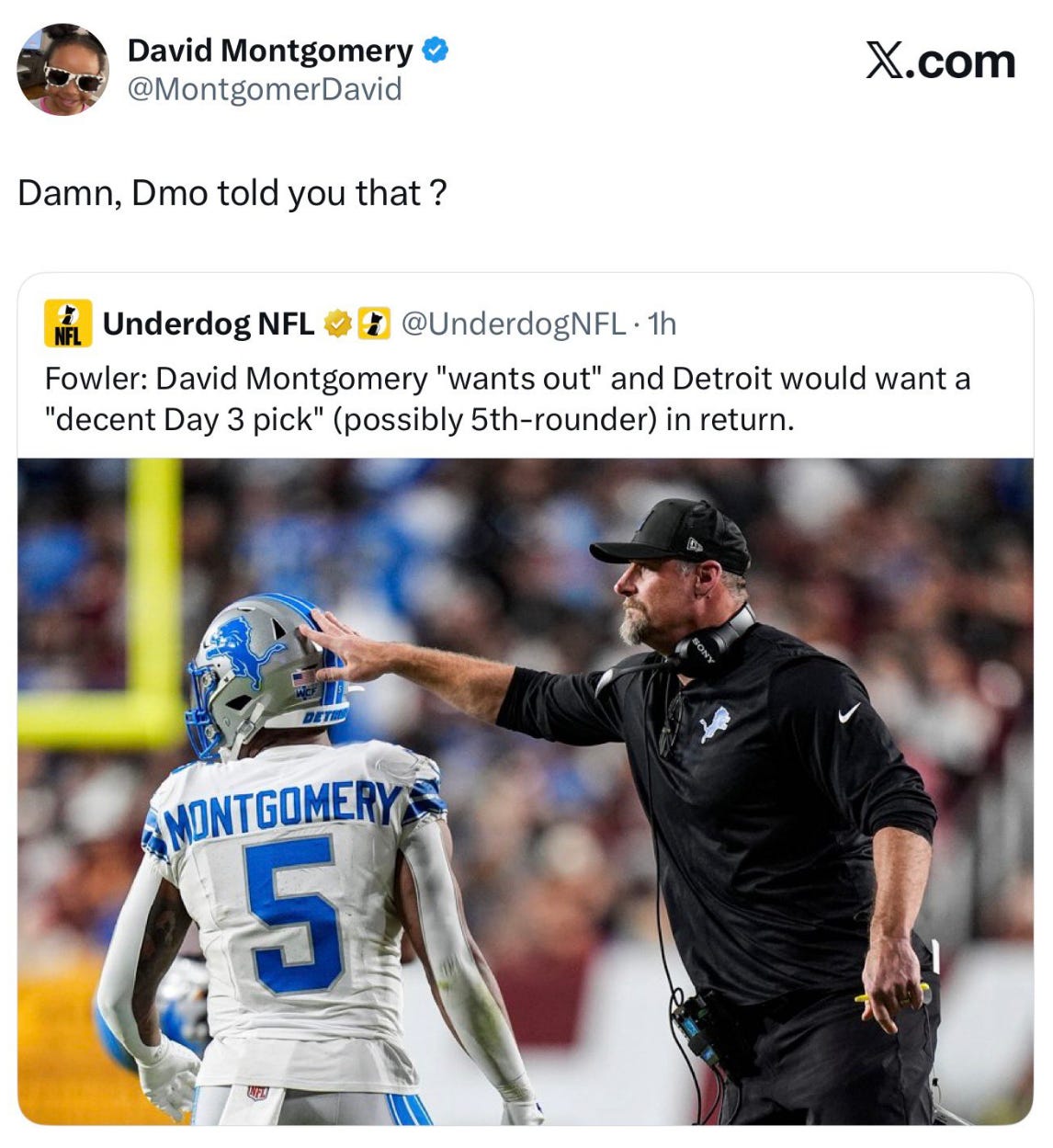 David Montgomery disputes report that he wants to be traded