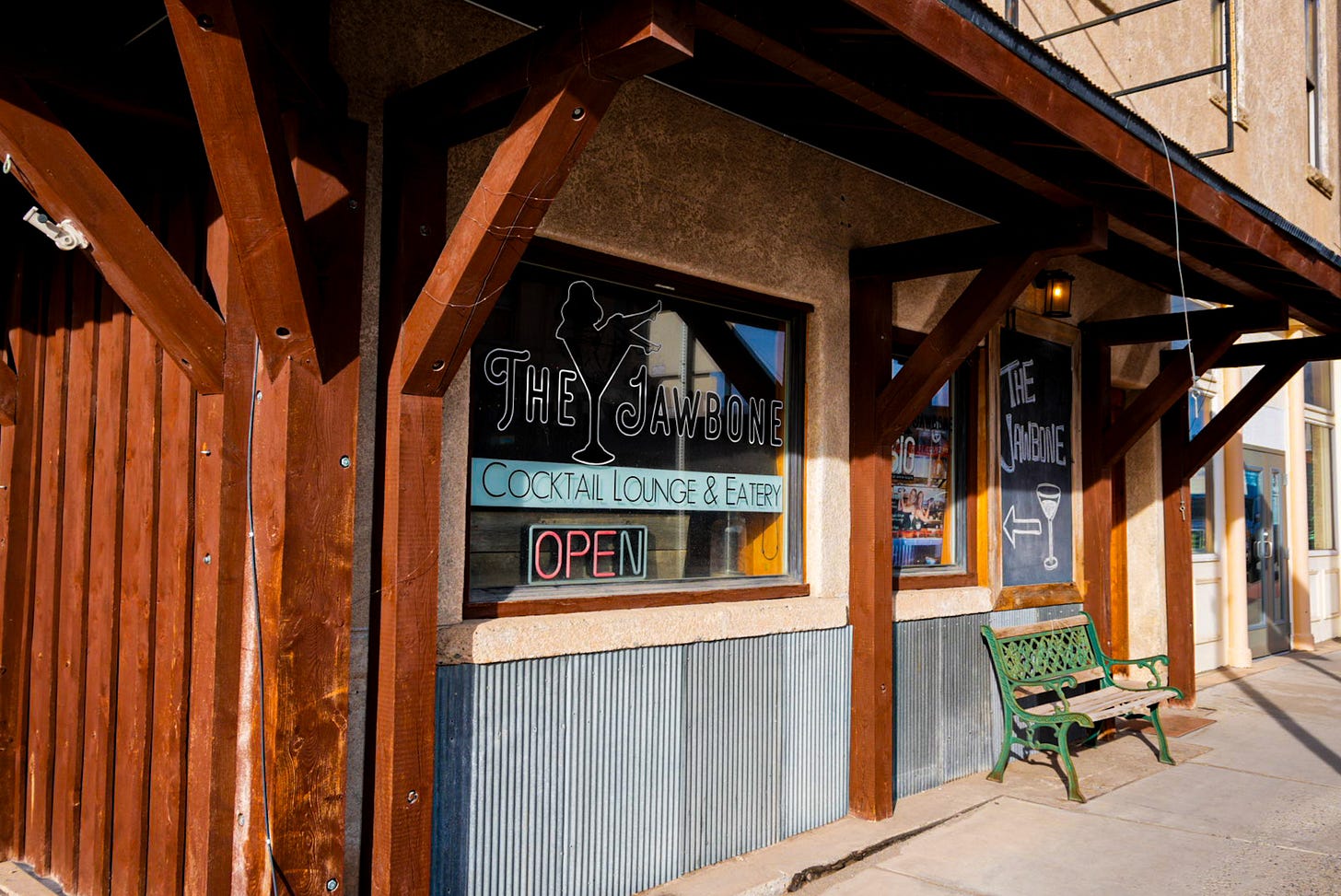 The Jawbone cocktail lounge and eatery exterior, downtown White Sulphur Springs