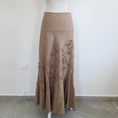 Y2k 00s whimsigoth fairycore pinterest striped floral maxi linen cotton skirt M - Picture 1 of 8