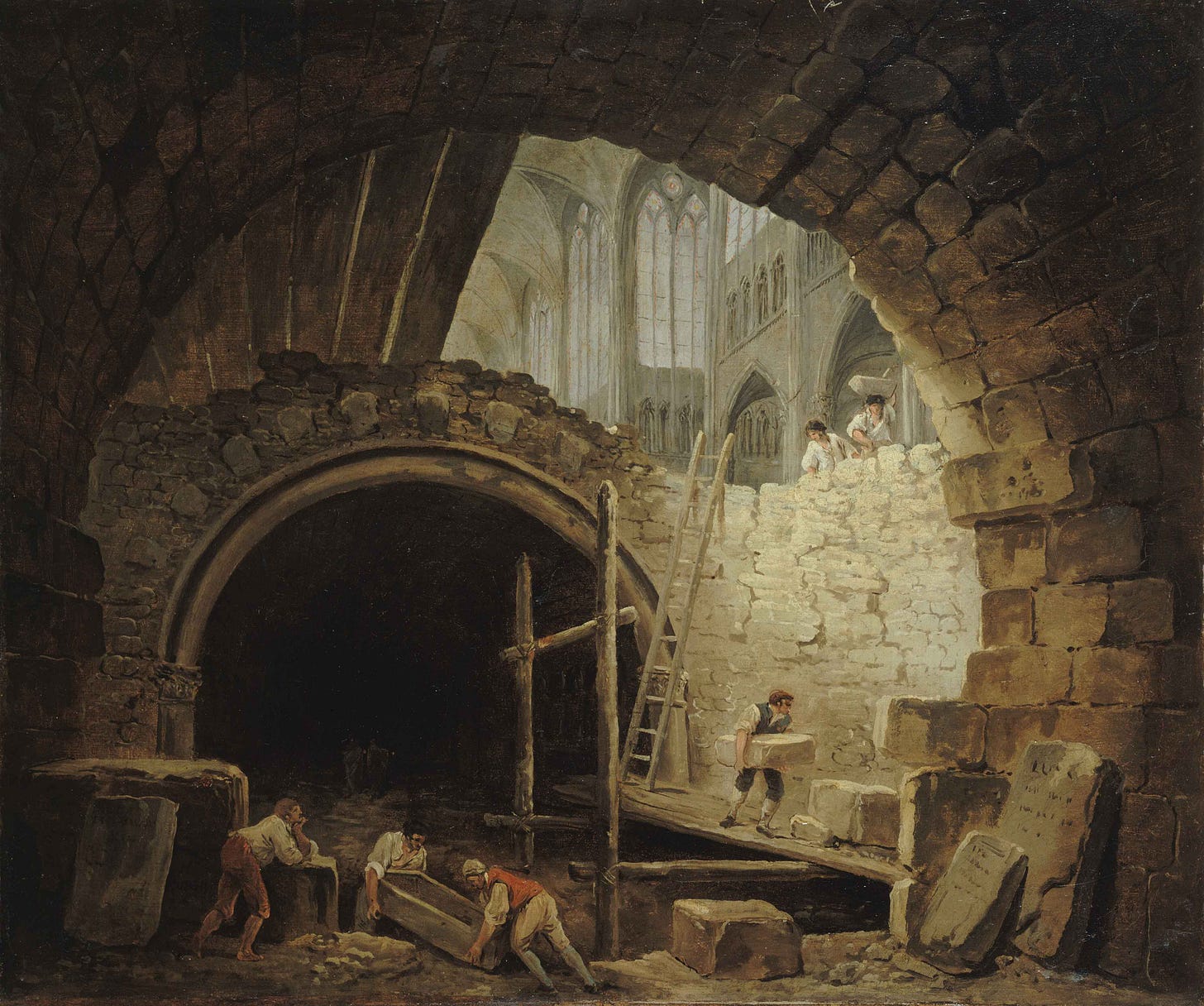 Looting of Royal Tombs in Saint-Denis Basilica, October 1793, Hubert Robert, c. 1793