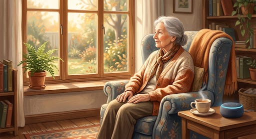 A senior woman looking out a window A senior woman looking out a window